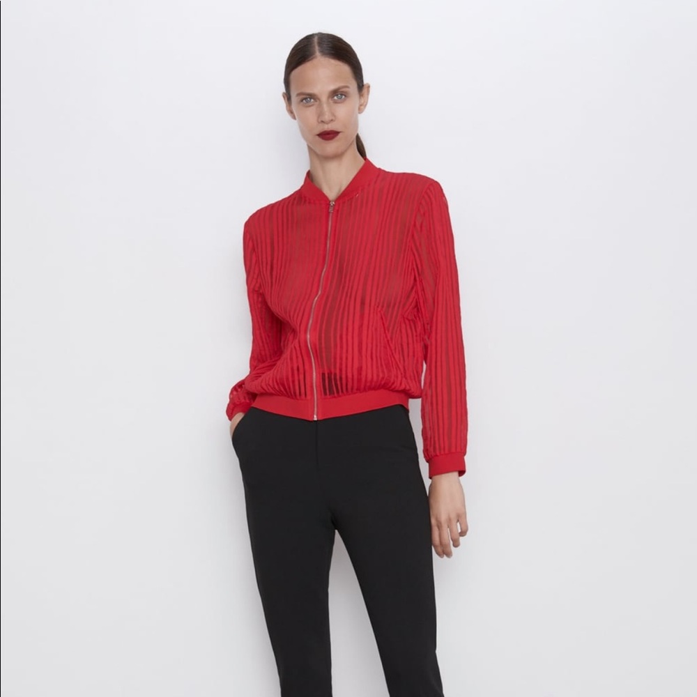 Zara Striped Organza Bomber Jacket S